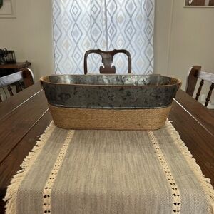 Galvanized &Rope Oval Rustic Farmhouse Container New